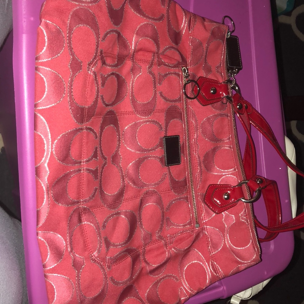 Red and silver coach poppy tote